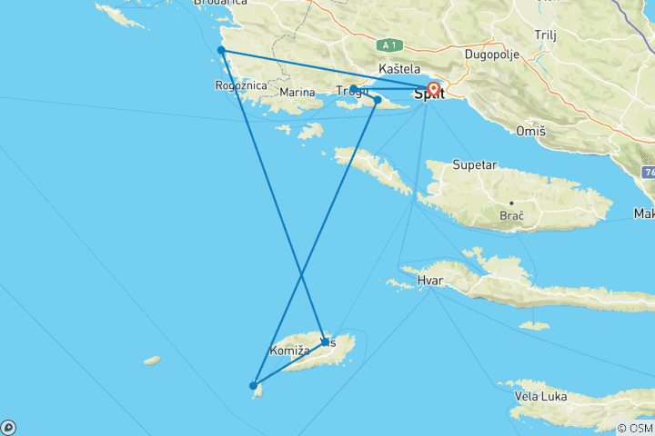 Map of Sailing Croatia Split- Blue Lagoon and Trogir 2025