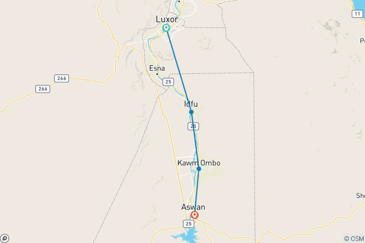 Carte du circuit Croisière sur le Nil de 3 jours et 2 nuits - Louxor à Assouan avec visite d'Edfou et de Kom Ombo