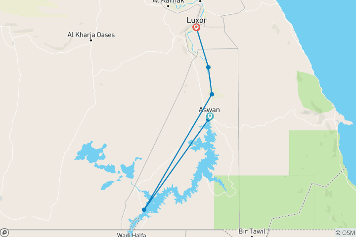 Mapa de Increíble Crucero de 3 Noches de Asuán a Luxor, incluyendo Abu Simbel y la Aldea Nubia