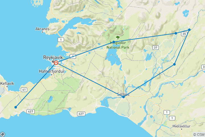 Kaart van 4 dagen tussenstop in IJsland