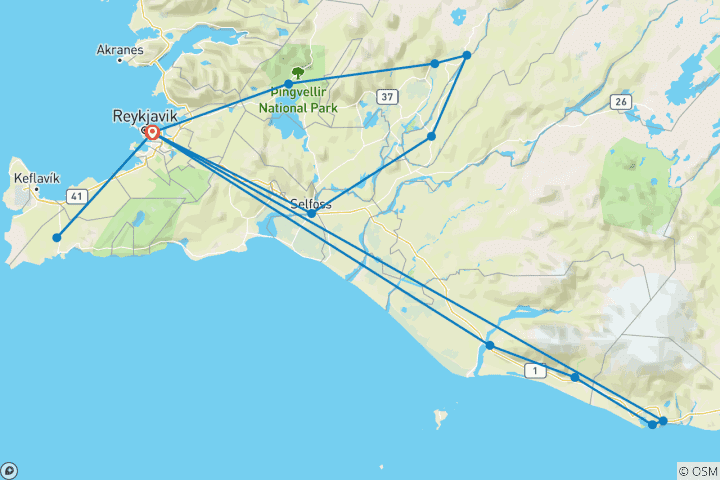 Carte du circuit Forfait de 5 jours avec escale en Islande