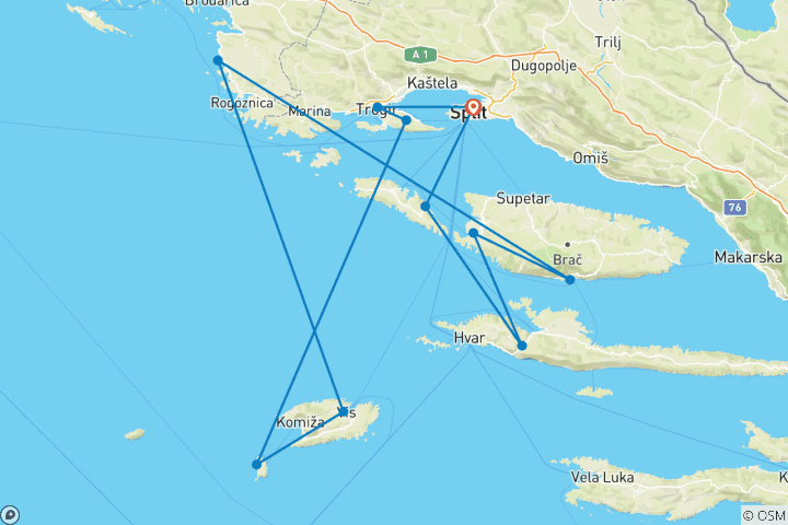 Carte du circuit Croisière de 8 jours en Croatie - Split, la lagune bleue et Trogir