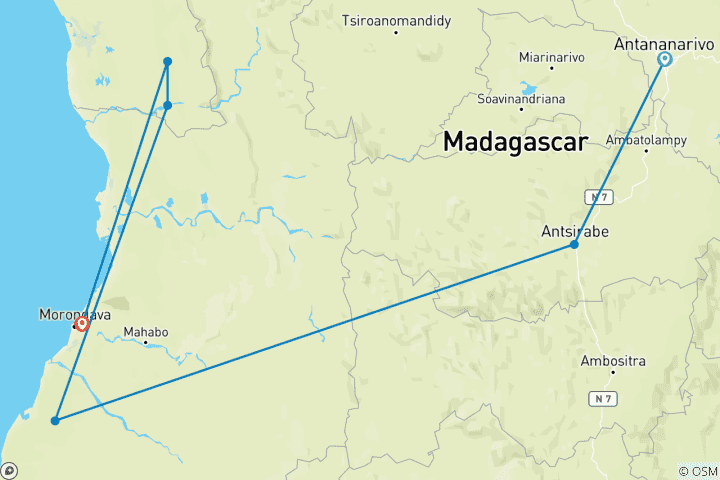 Karte von Tsingy of Bemaraha, Kirindy & Baobab Safari