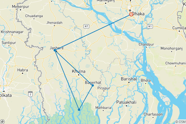 Map of 6 Days Customized Private Bangladesh Sundarbans Safari Tour