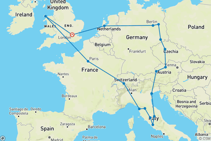Carte du circuit La vie en société : Europe centrale (hiver) (18 destinations)
