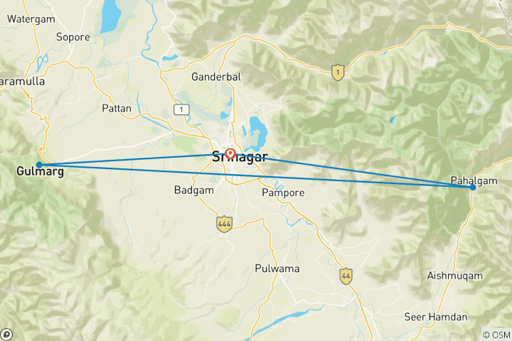 Mapa de Cachemira cautivadora: Una Breve Escapada de 4 días