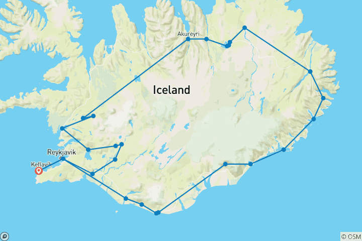 Karte von Island Selbstfahrer - 8 Tage