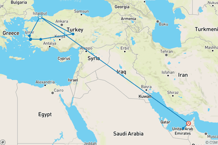 Kaart van Fantastisch Turkije&Luxe Dubai  – 13 dagen