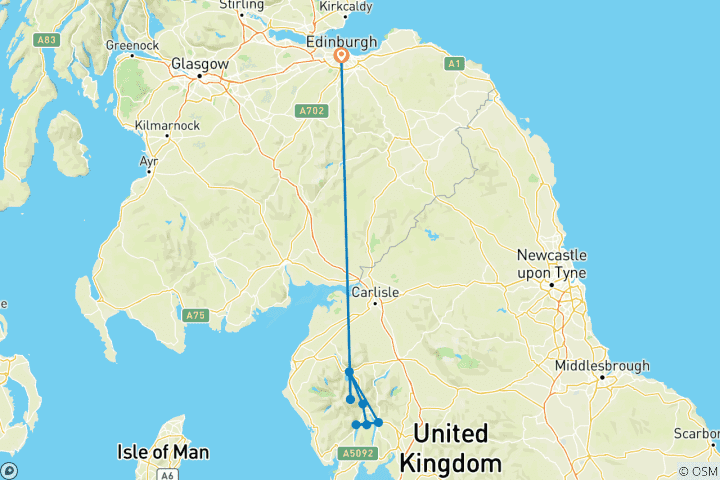 Map of Lake District From Edinburgh - 3 days