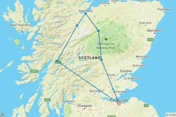 Kaart van Loch Ness & Highlands Express  – 2 dagen