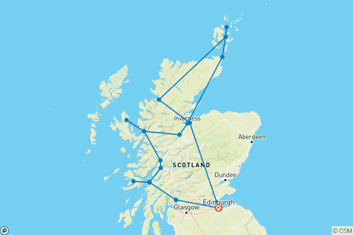 Kaart van De Western Isles & Orkney – hotel-accommodatie – 9 dagen