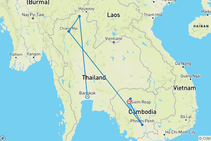 Map of Classic Journeys Thailand & Cambodia 12 Days - Private Tour
