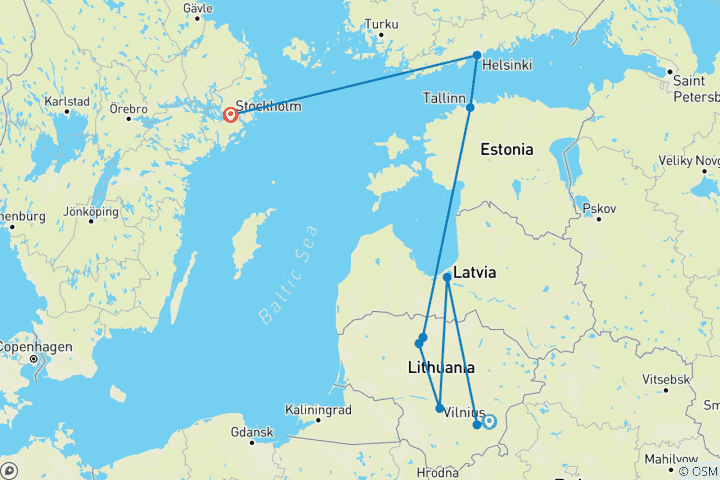 Map of Winter in the Baltics, Helsinki & Stockholm