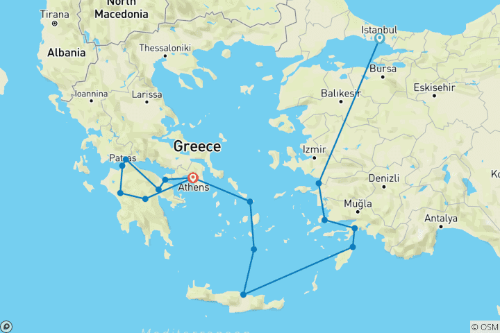 Karte von Von Istanbul nach Athen (16 Destinationen)