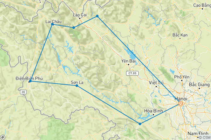 Karte von Nord-West Vietnam Reise - 7 Tage 6 Nächte Private Tour