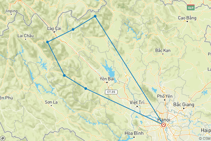 Kaart van Terrassenroute - 9 dagen 8 nachten [Privéreis].