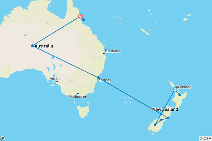 Carte du circuit Liste des choses à faire - Nouvelle-Zélande et Australie