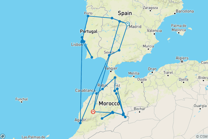 Carte du circuit Espagne, Portugal et Maroc (21 jours)