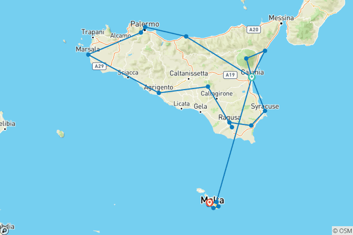 Carte du circuit La magique Sicile et Malte - 11 jours