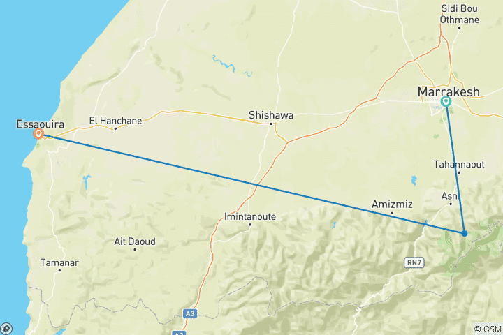 Carte du circuit Circuit à Marrakech et dans les montagnes de l'Atlas