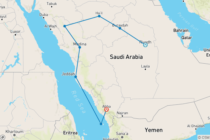 Map of Saudi Arabia 16 Day Group Tour