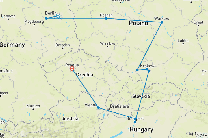 Carte du circuit Les hauts lieux de la Bohême 2025/2026 (fin Prague, 13 jours)