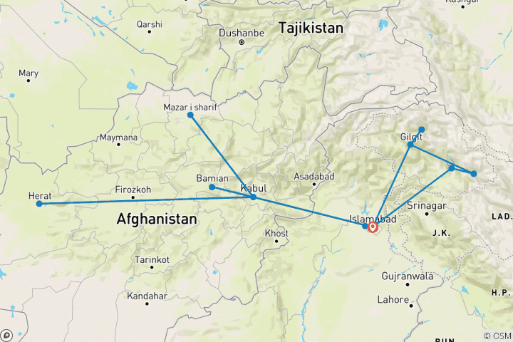 Karte von Afghanistan und Pakistan Abenteuer