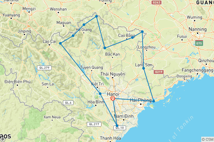 Carte du circuit CIRCUIT EN BOUCLE DANS LE NORD-EST DU VIETNAM