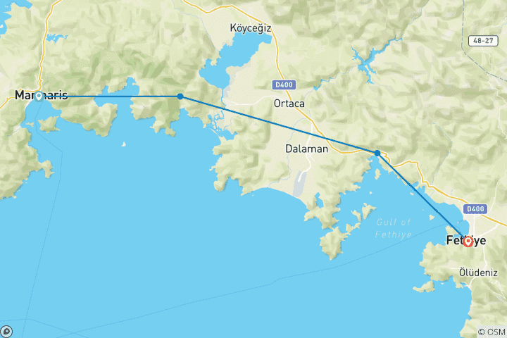 Kaart van 4 dagen van Marmaris naar Fethiye