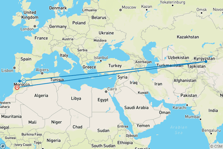 Map of 5-Day Fez, Rabat, Marrakech and more.