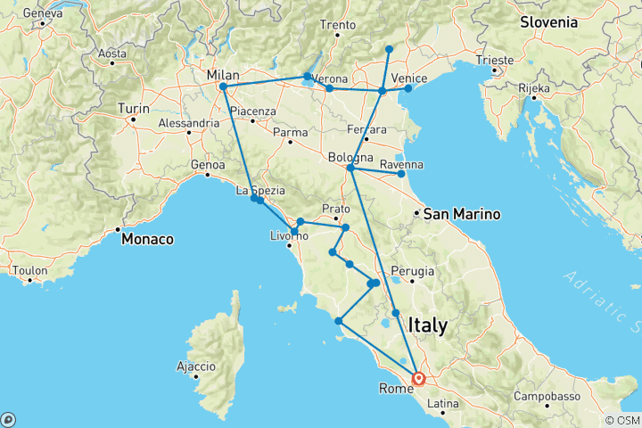 Carte du circuit L'Italie du Nord au complet - 13 jours