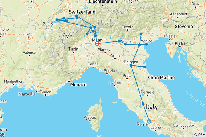 Map of Italian & Swiss Highlights - 13 days