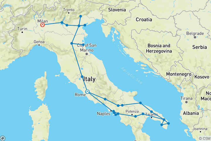 Carte du circuit Le meilleur du nord et du sud de l'Italie - 13 jours