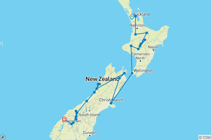 Carte du circuit Premium Nouvelle-Zélande inclus (from Auckland to Milford Sound)