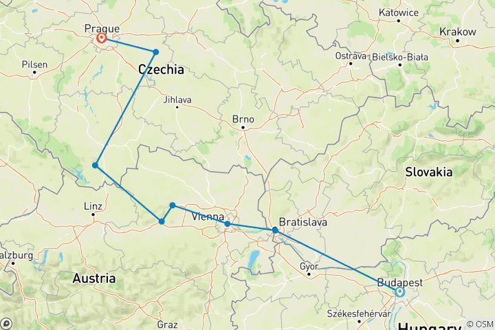 Carte du circuit De Budapest à Prague