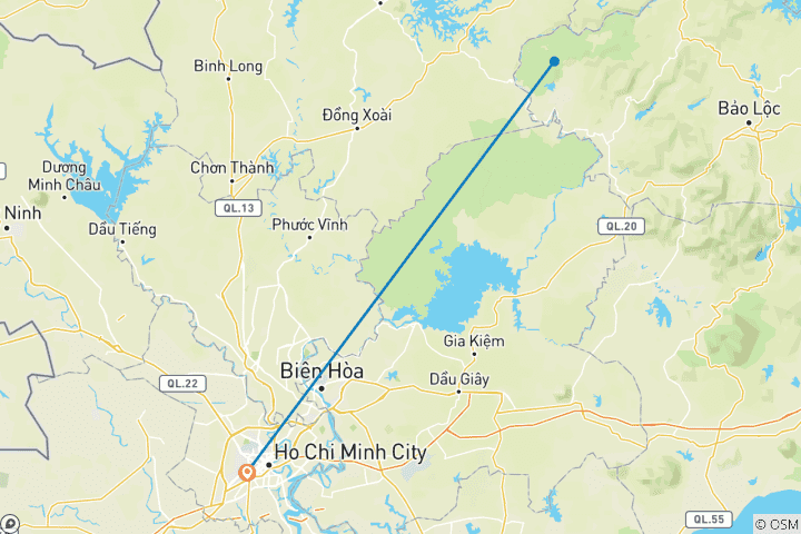 Carte du circuit 2 jours/1 nuit à Nam Cat Tien - Sentiers écologiques - Safari de nuit - Lac des crocodiles