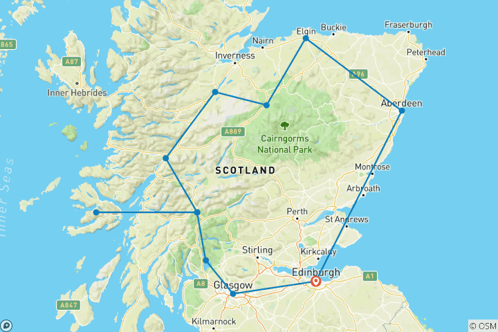 Karte von 7 Tage Höhepunkte Schottlands