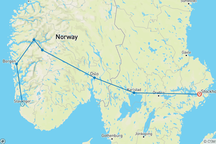 Map of Fjords & Capitals - from Stavanger to Stockholm