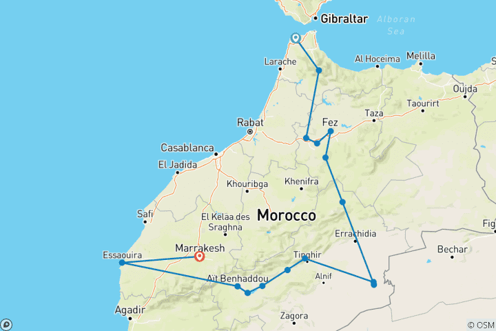 Map of Coastal Treasures of Morocco - 10 Days Moroccan Tour From Tangier