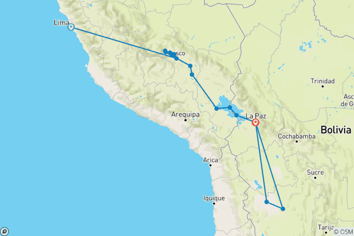 Map of Peru and Bolivia