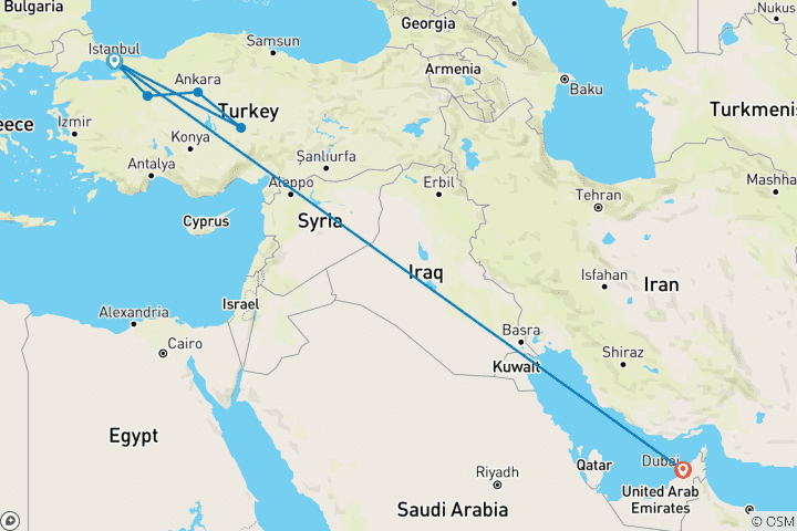 Kaart van Wonderen van Istanbul&Cappadocië&Dubai (als cadeau)  – per trein  – 12 dagen