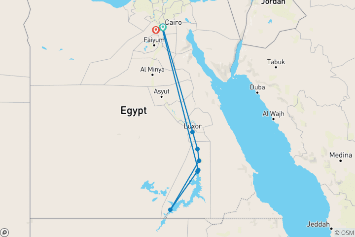 Kaart van Betoverende 4-daagse Nijlcruise van Aswan naar Luxor met heteluchtballon en sightseeing inclusief vluchten van Caïro