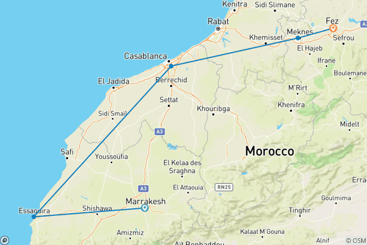 Carte du circuit Maroc Express & Essaouira - 5 jours