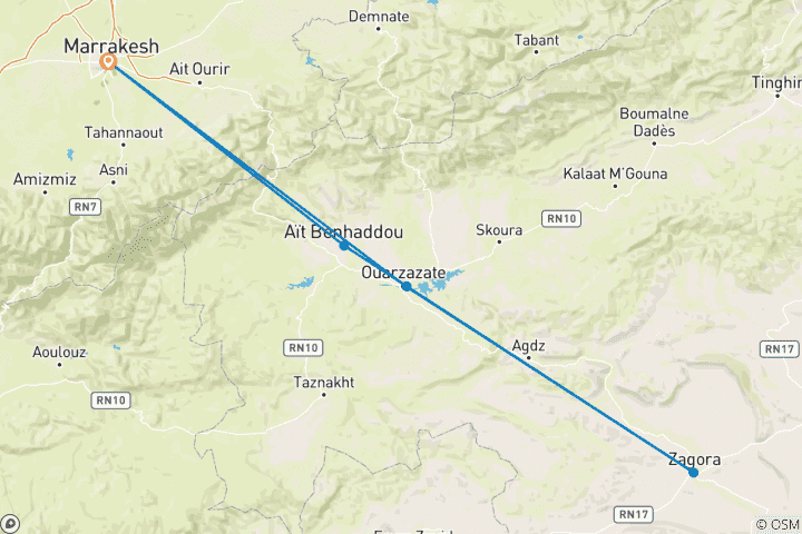 Carte du circuit Sud du Maroc en 5 jours