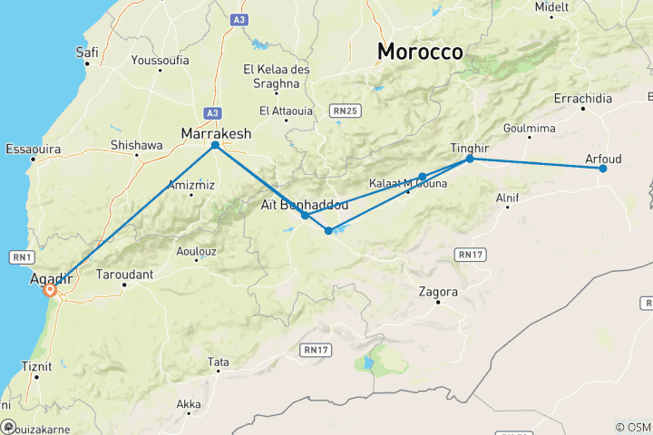 Karte von Schätze Marokkos & Agadir 8 Tage