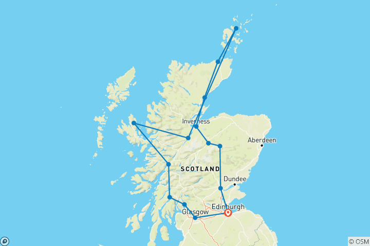 Karte von 8 Tage Schottland Edinburgh bis Orkney