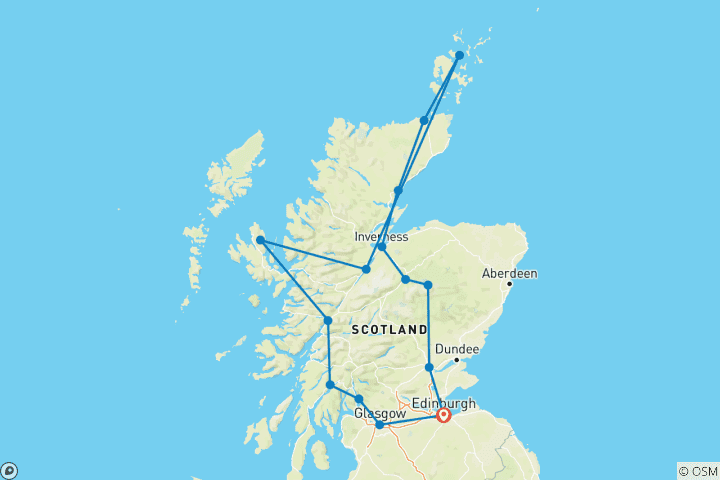 Karte von 8 Tage Schottland Edinburgh bis Orkney