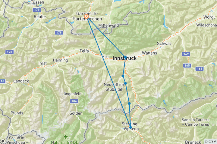 Map of Individuelle Alpenüberquerung von Garmisch nach Sterzing - Von Hotel zu Hotel über die Alpen