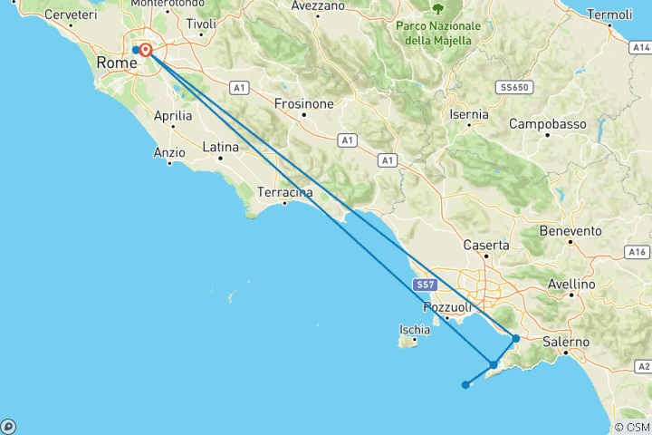 Map of Best of Rome, Pompeii, Capri & Sorrento - 6 Days
