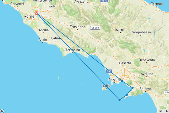 Map of Best of Rome, Naples, Pompeii & Sorrento - 6 Days